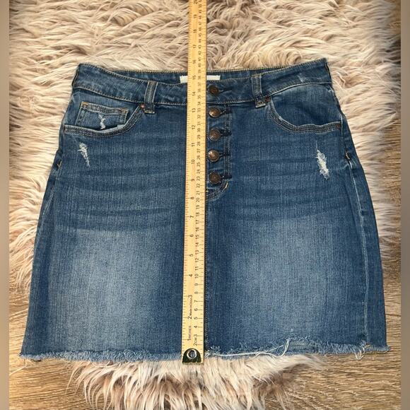 PACSUN women’s distressed button zipper blue jeans mini skirt - Picture 8 of 9
